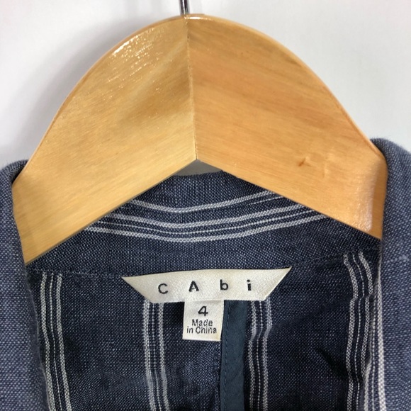 CAbi #871 Blue Striped Linen Blazer Jacket anchor - Picture 3 of 4
